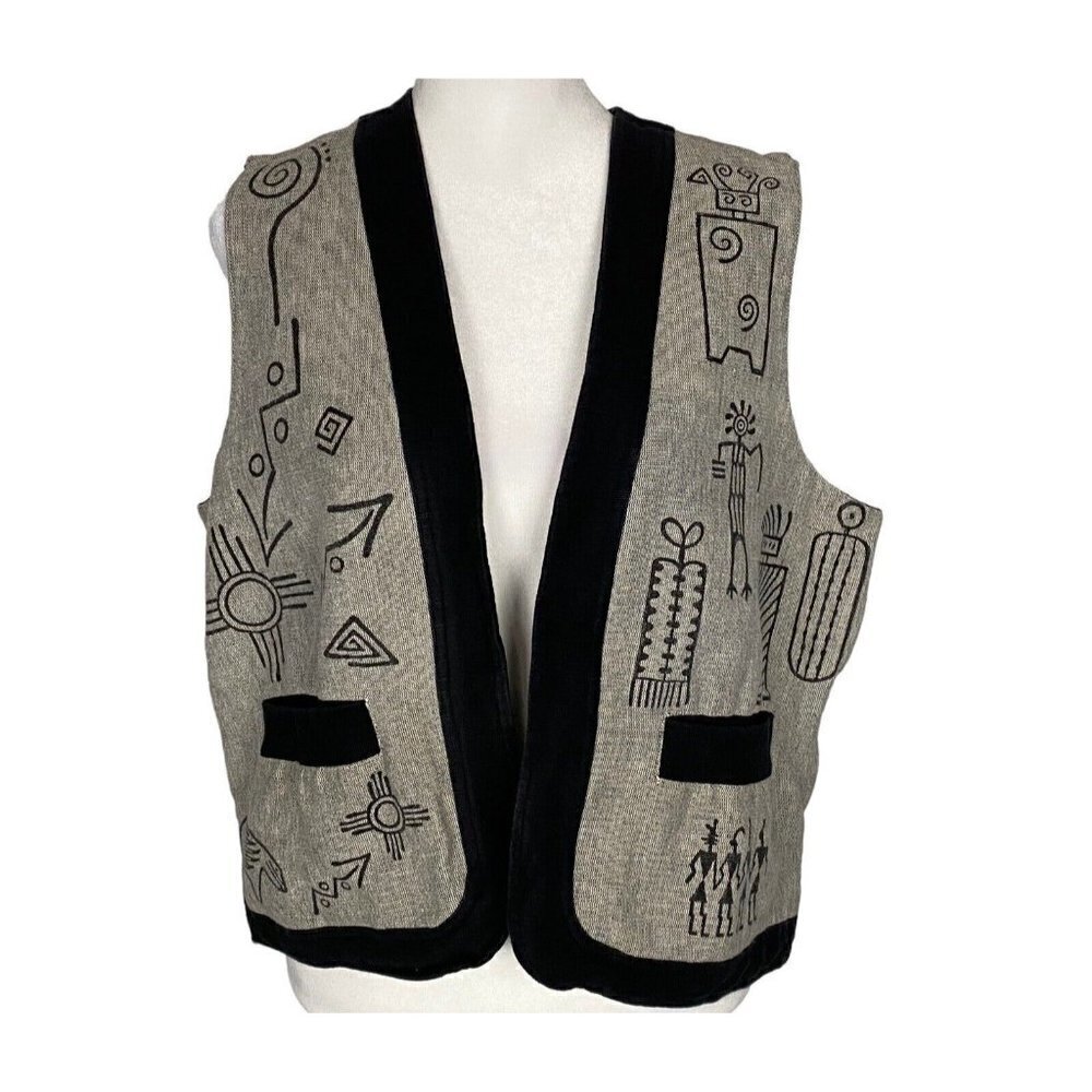 VENUS Imports Vest‎ Aztec Print Tank Beige Black M 79-6
